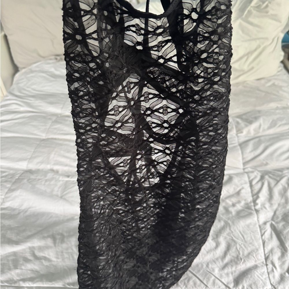 SHEIN Black Crochet Lace Swim Cover Up – Women’s XS - Picture 4 of 6